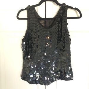 Black Vintage chaudry Silk Sequin Tank Top Size M